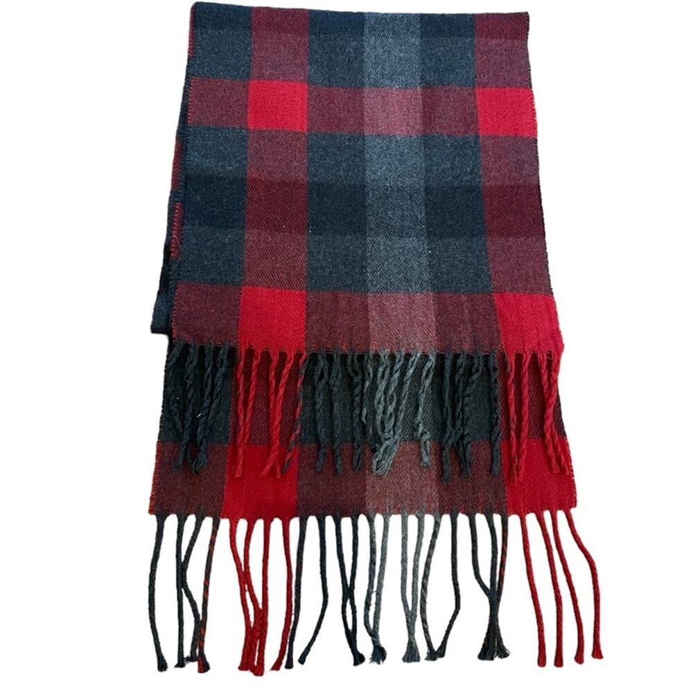 Cabin Cozy Plaid Scarf Unisex Italian‎ Red Tartan Preppy Italy Geoffrey Beene